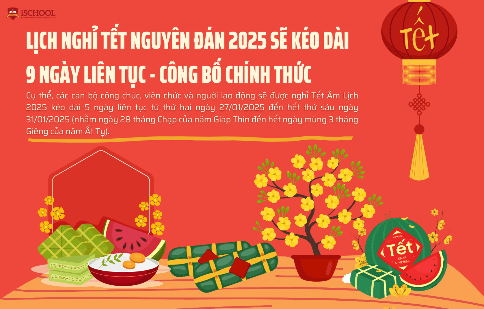 Lịch nghỉ Tết Nguyên Đán 2025 kéo dài 9 ngày liên tục