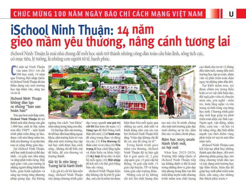 Tự hào hành trình 14 năm iSchool Ninh Thuận đã được báo Pháp luật TP. HCM đưa tin